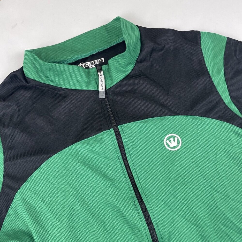 Canari Cycling Jersey Men’s M Green Black Full Zip Short Sleeve Back Pockets